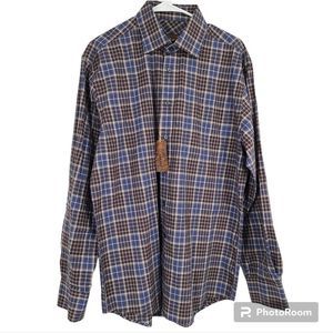 NWT PRONTO UOMO 100% Cotton Blue Mens Casual dress shirt Size‎ Large